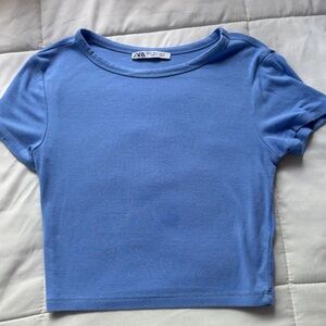 bright blue zara cropped tee